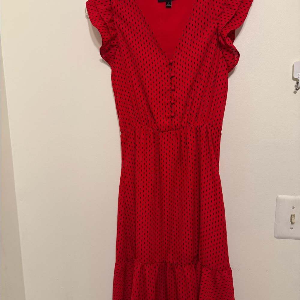 Red V-Neck Flutter Sleeve Dress - Unbranded